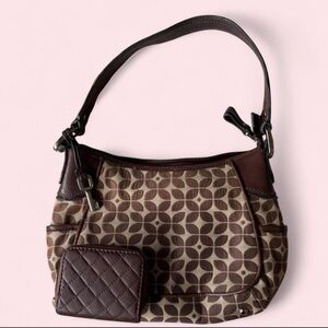 Fossil Stylish Brown Patterned Women's Bag with matching wallet